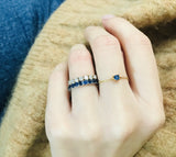 Royal Blue Sapphire Chain Ring 14k gold Stackable ring on model