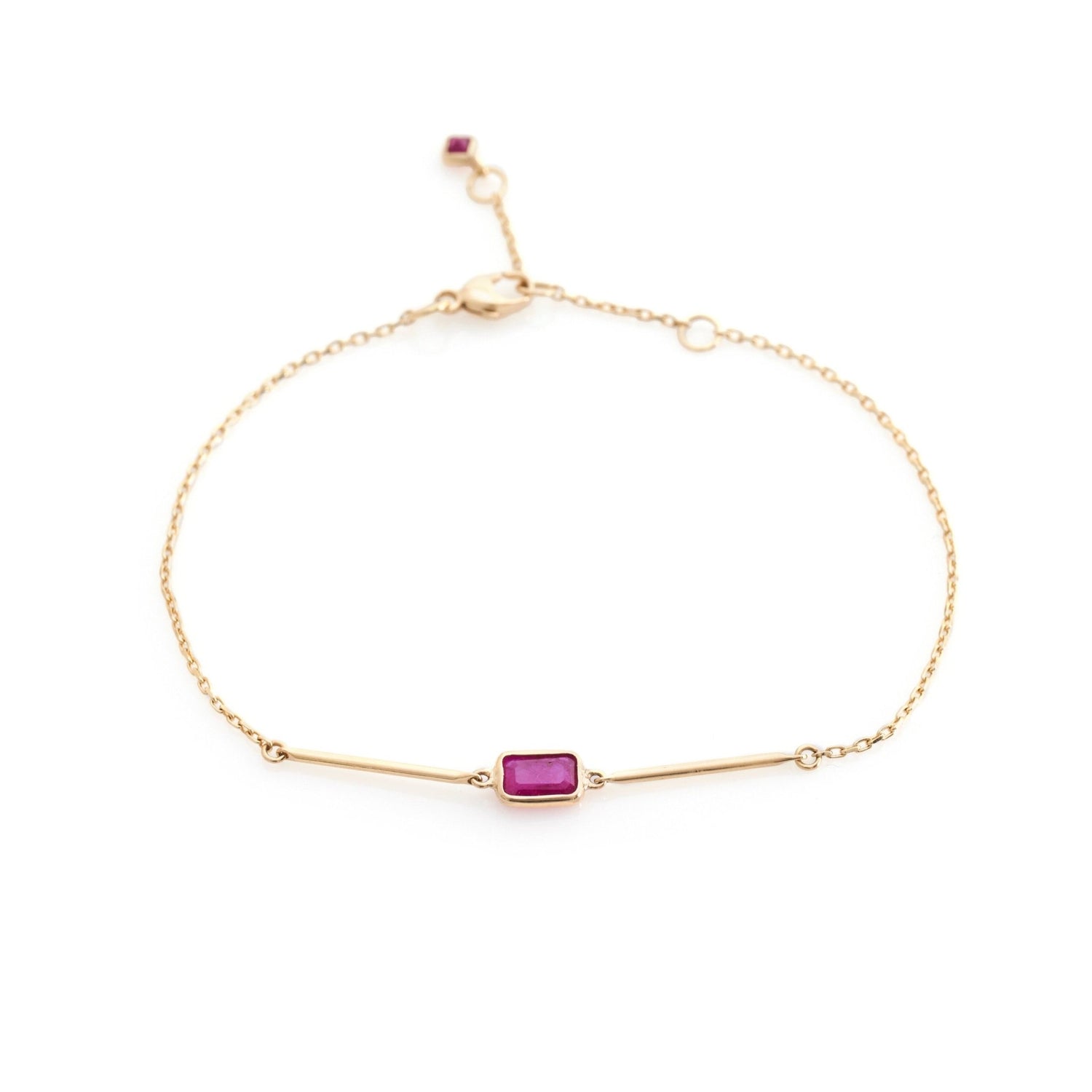Ruby Baguette Bar Bracelet 18k gold stackable design 2