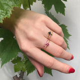 Ruby & Diamond Candy Stripe Infinite Ring 18k gold stackable ring on model 2