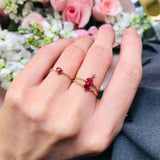Ruby Heart Half Chain Ring 14k gold Stackable ring