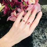 Ruby Heart Petite Circle Ring 14k gold stackable ring on model 2