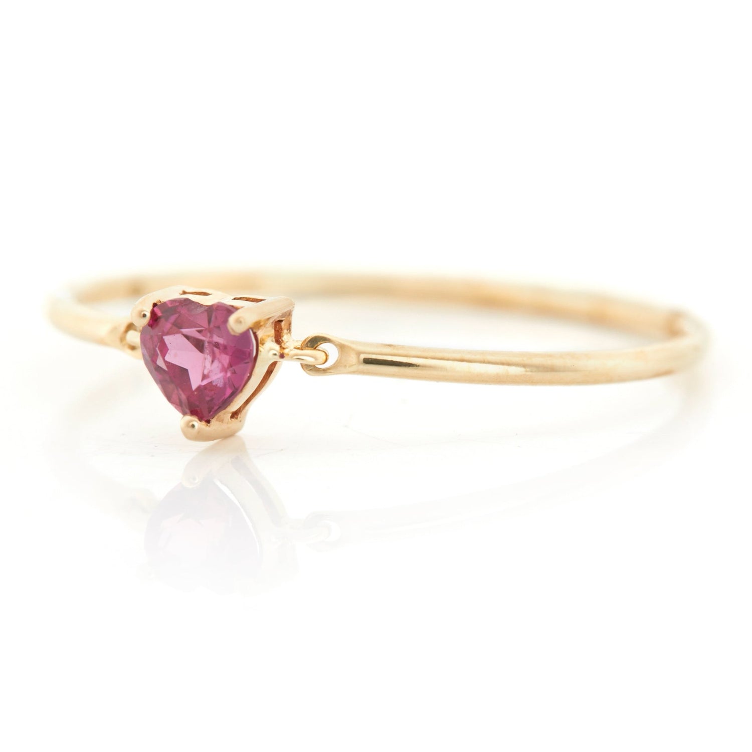 Ruby Heart Petite Circle Ring 14k gold stackable ring side view