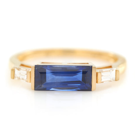 Sapphire & Diamond East West Pinky Ring 18k gold stackable ring