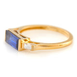 Sapphire & Diamond East West Pinky Ring 18k gold stackable ring side view