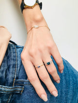Sapphire Marquise Chain Ring 14k gold Stackable ring on model