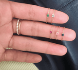 Sapphire Petite Chain Ring 14k gold Stackable ring on model