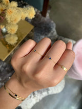 Sapphire Petite Chain Ring 14k gold Stackable ring on model