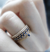 Sapphire Petite Chain Ring 14k gold Stackable ring on model