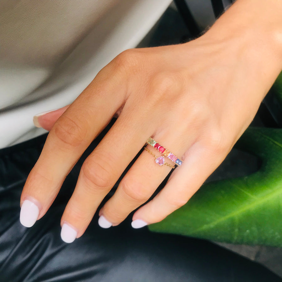 Pink Sapphire Heart Chain Ring