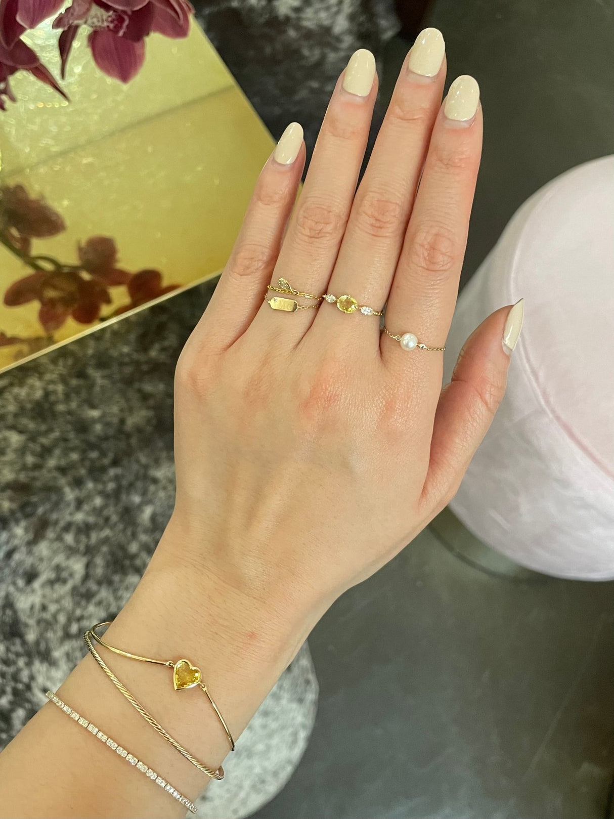 Yellow Sapphire & Diamond Dream Weaver Chain Ring 18k gold Stackable ring 