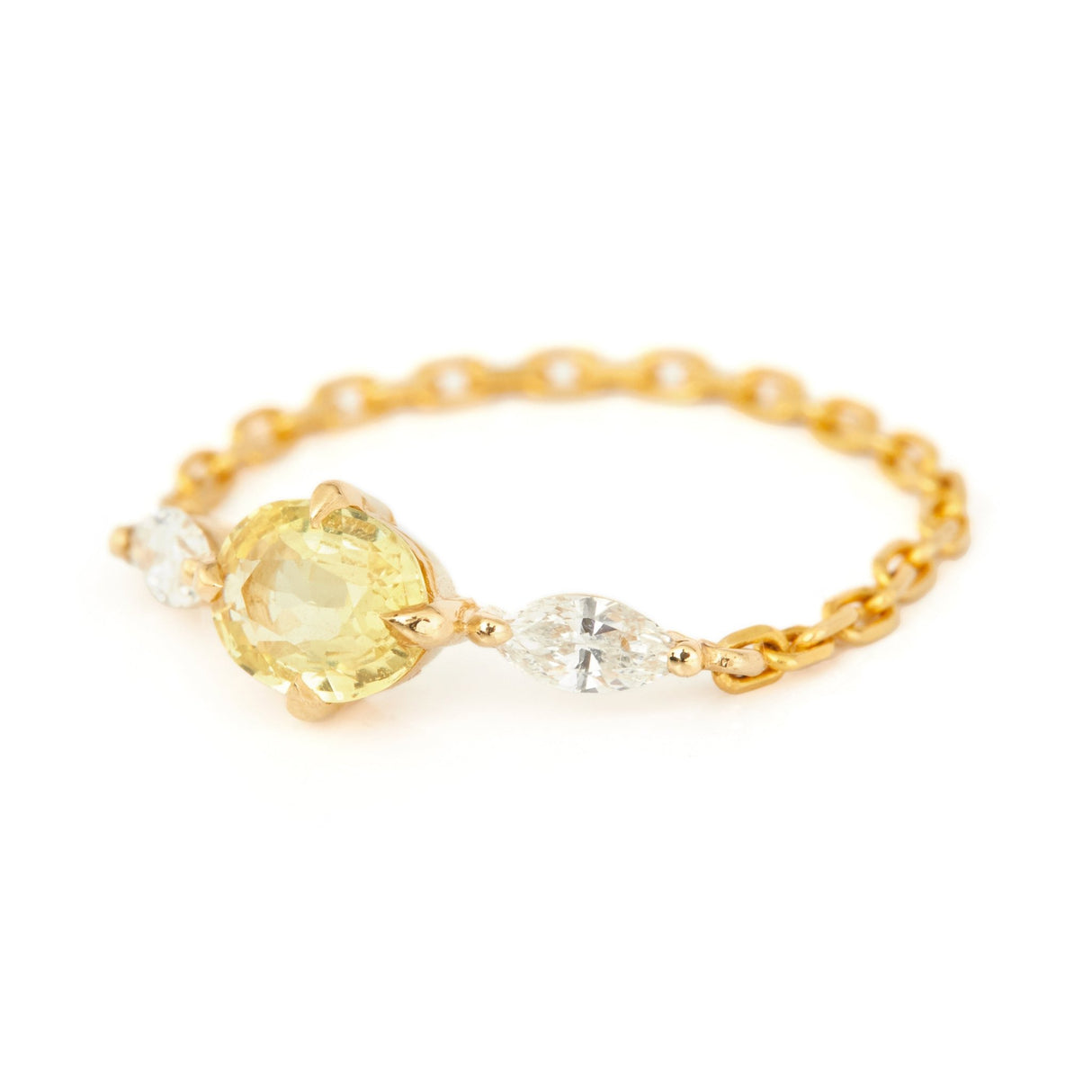Yellow Sapphire & Diamond Dream Weaver Chain Ring 18k gold Stackable ring side view 