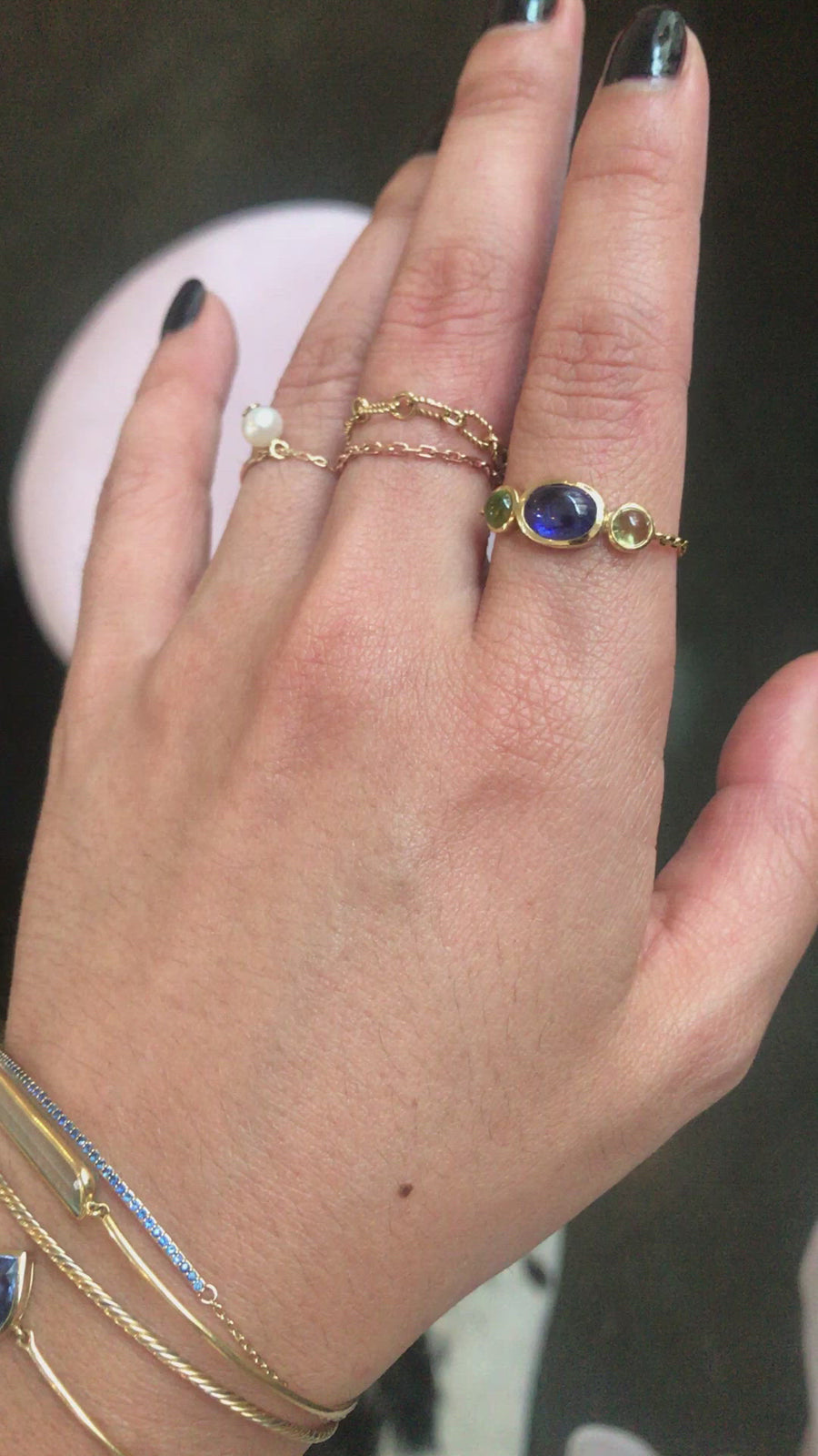 Sapphire & Peridot Eos Chain Ring