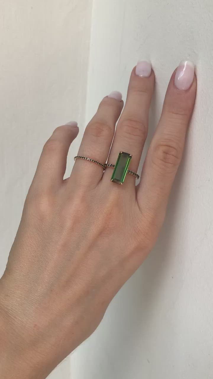 Green Tourmaline & Black Diamond Supreme Deco Ring