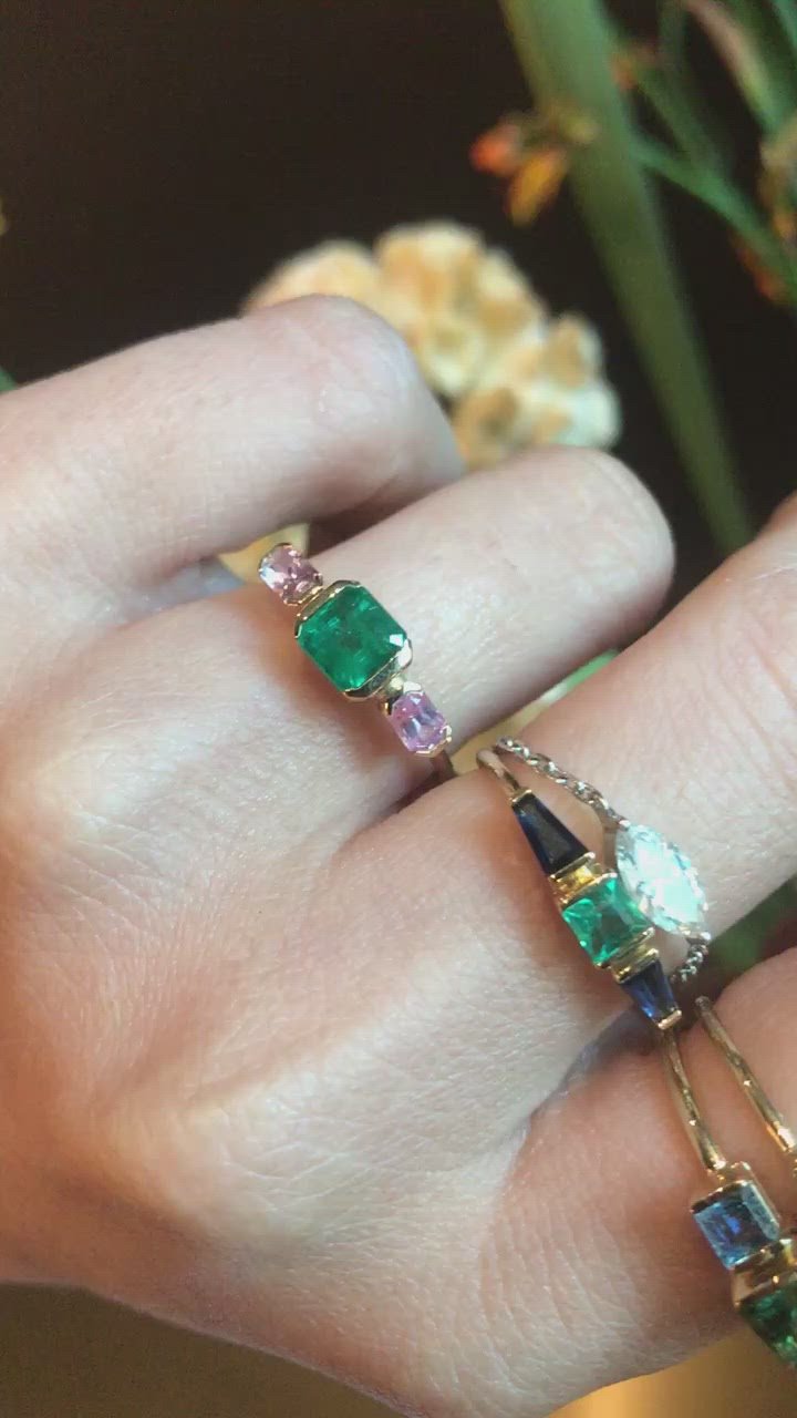 Green Tourmaline & Aquamarine Triplet Ring