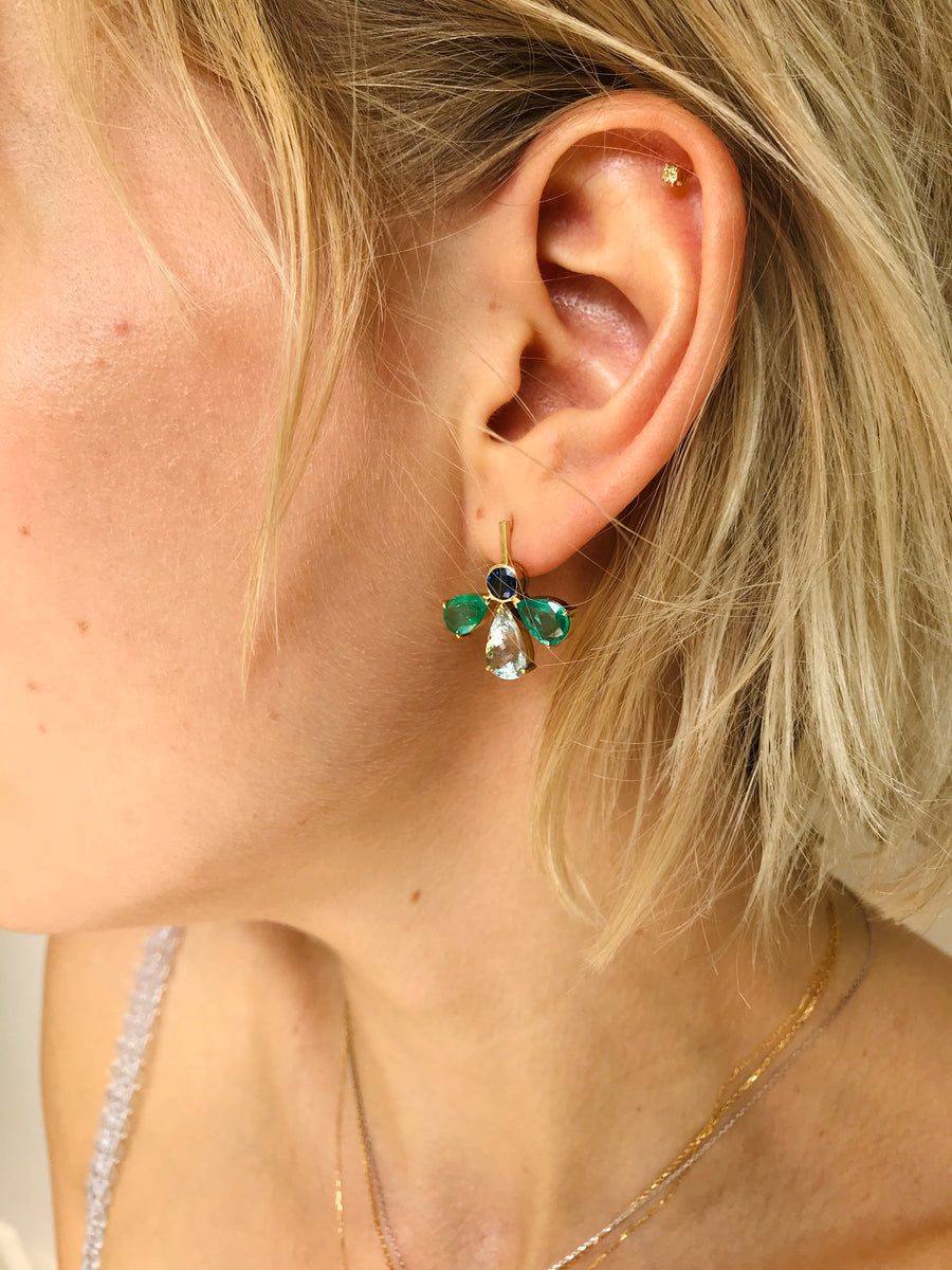 Emerald, Aquamarine & Blue Sapphire Fauna Earrings