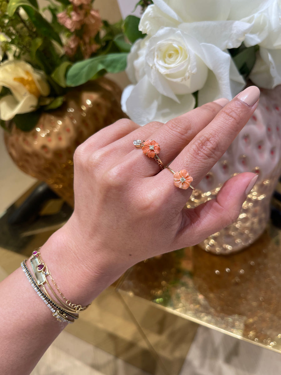 Mini Coral flower & diamond Ring