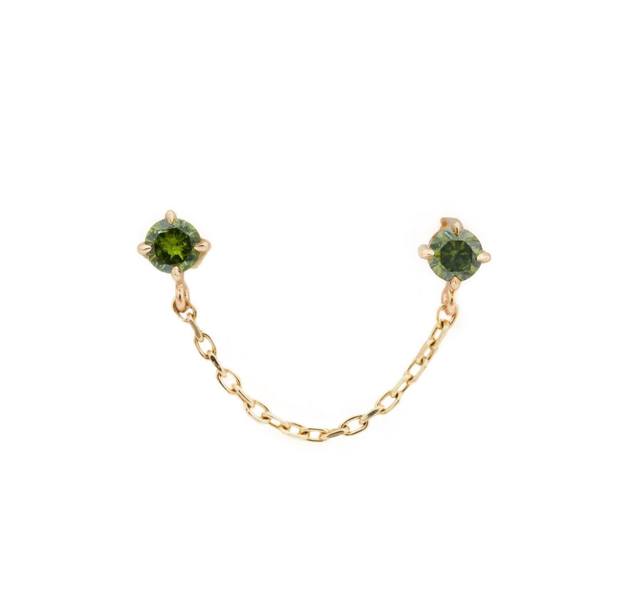 Green Diamond Linked Chain Earring