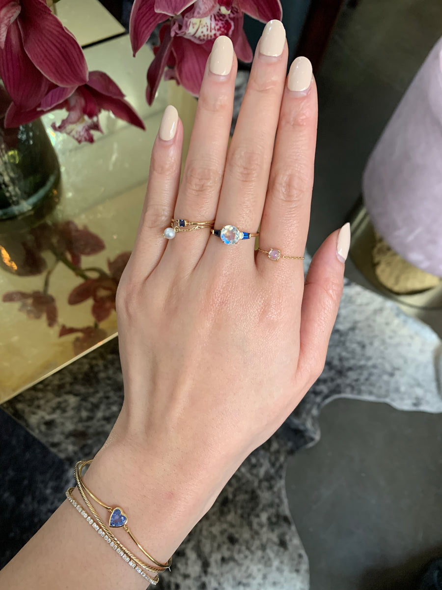 Rainbow Moonstone & Sapphire starlight Ring