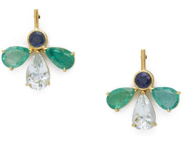 Emerald, Aquamarine & Blue Sapphire Fauna Earrings