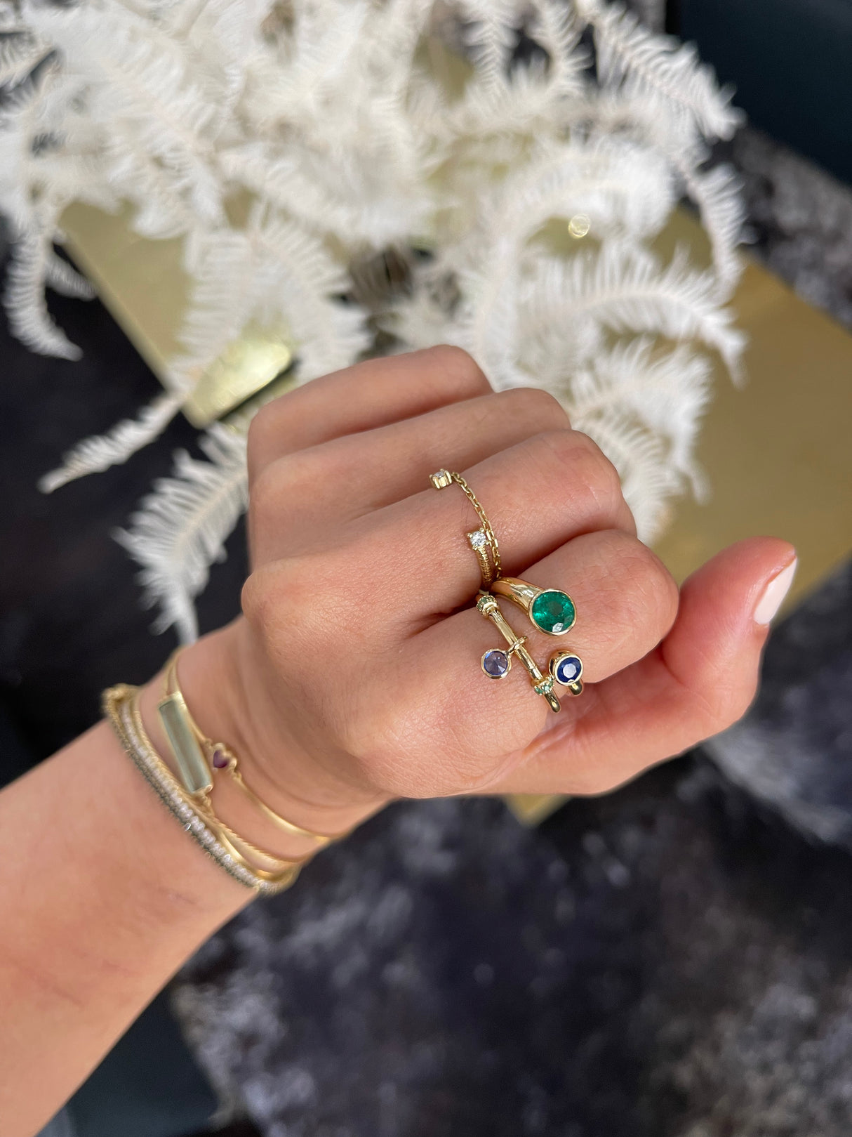 Emerald & Sapphire Toi & Moi Ring