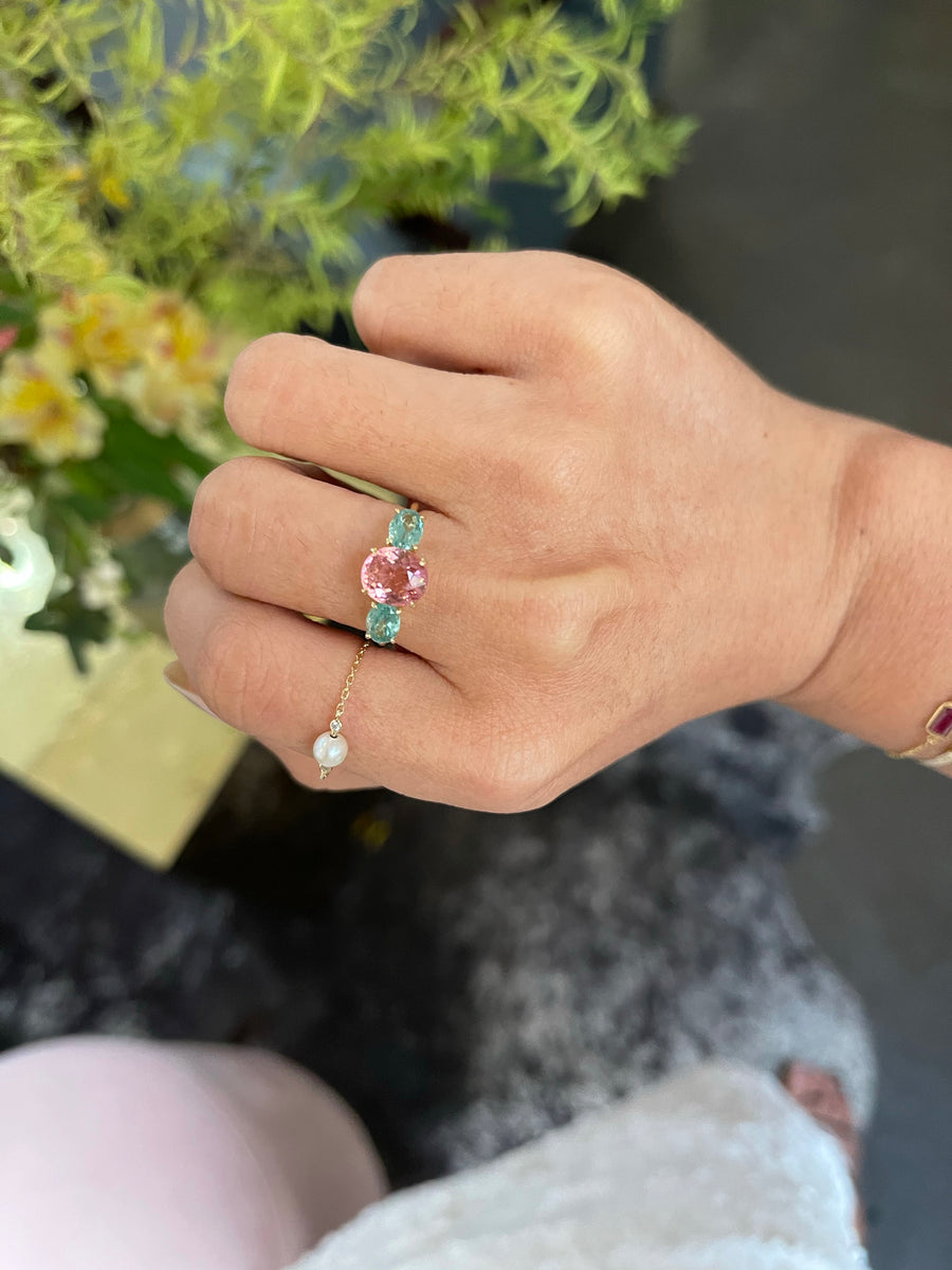 Pink Tourmaline & Apatite Macaroon Ring