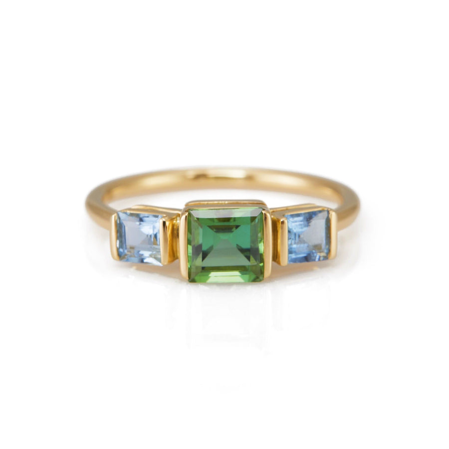 Green Tourmaline & Aquamarine Triplet Ring